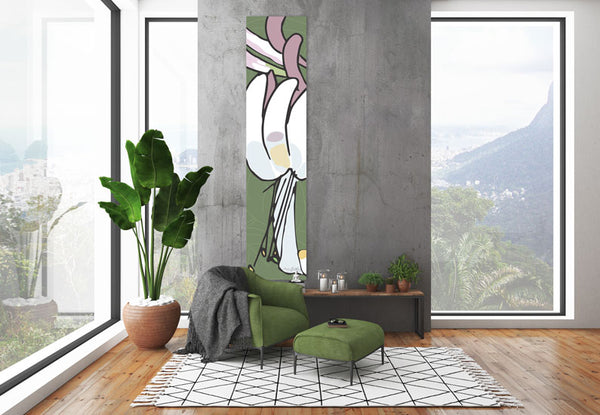 Honeysuckle wall hanging designed by Anne Harrington Rees, shown suspended from a wall.