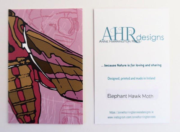 Elephant Hawk Moth cushion cover label