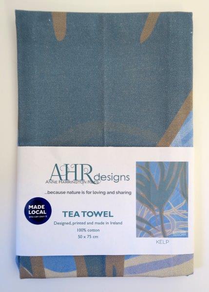Kelp tea towel label front. Designed by Anne Harrington Rees. Designed, printed and made in Ireland.